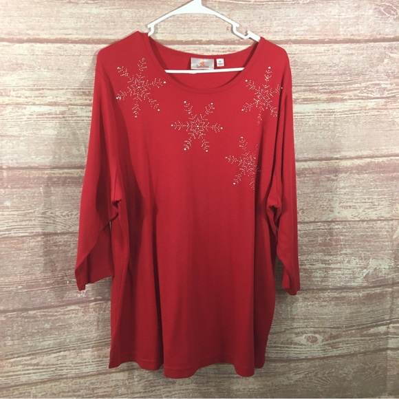 Quacker Factory Red Snowflake Top - Picture 1 of 5